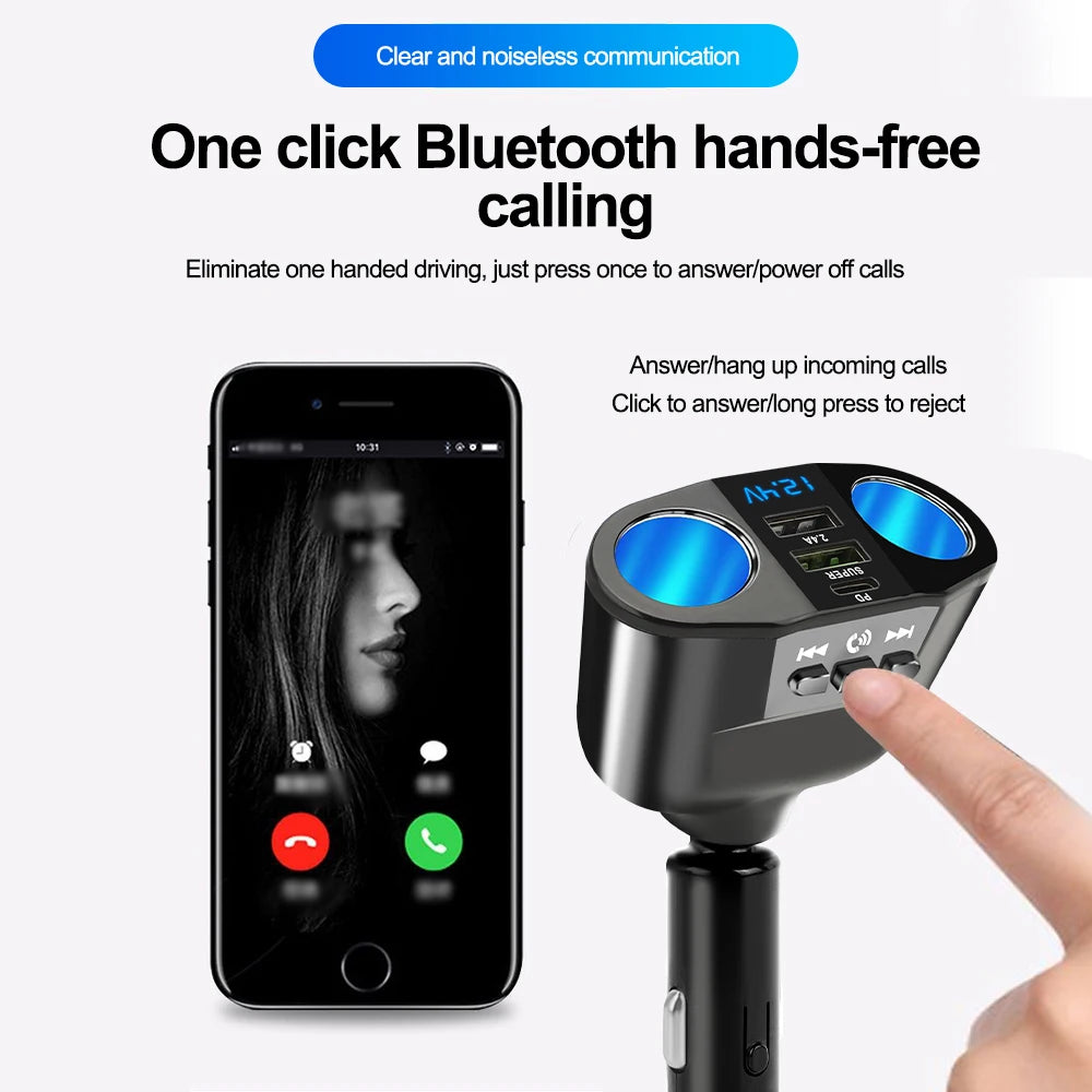 Car Cigarette Lighter Splitter PD USB Charger Bluetooth 5.0 FM Adapter