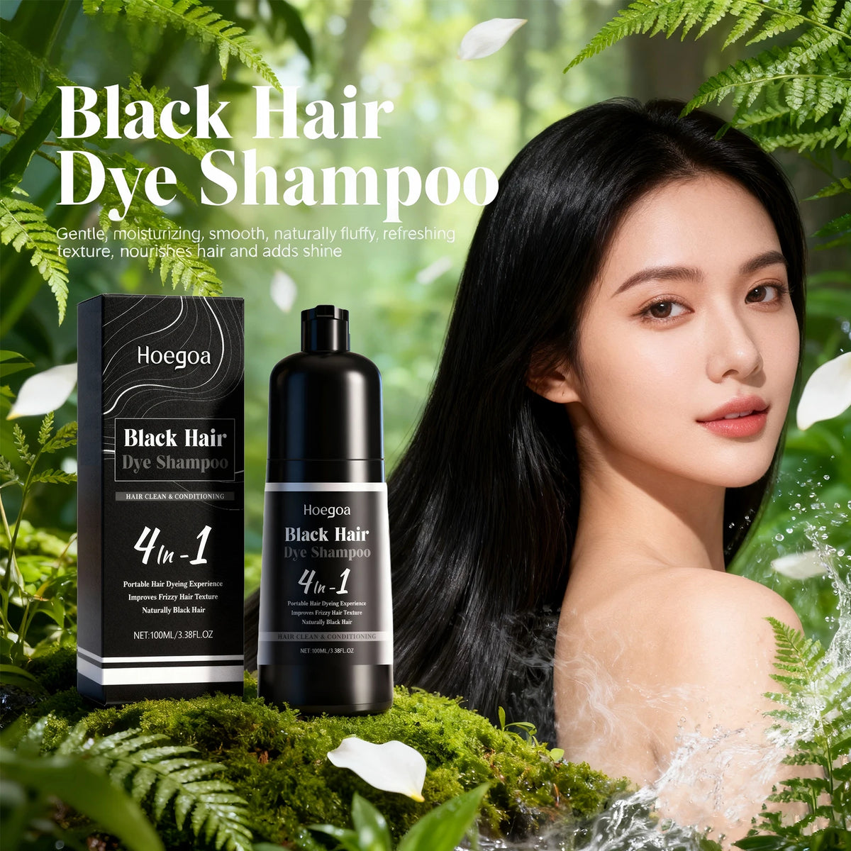 4-in-1 Instant Black Hair Dye Shampoo for Gray Coverage