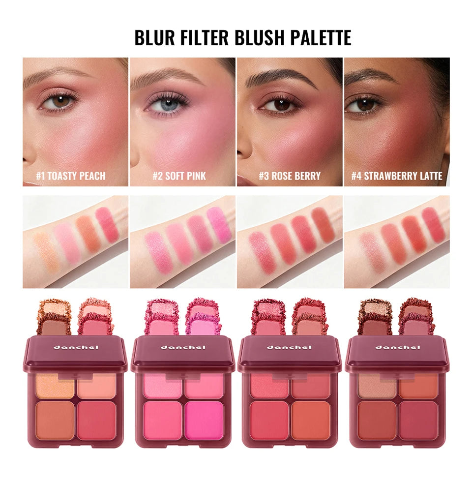 4-Shade Matte and Shimmer Blush Palette - 8