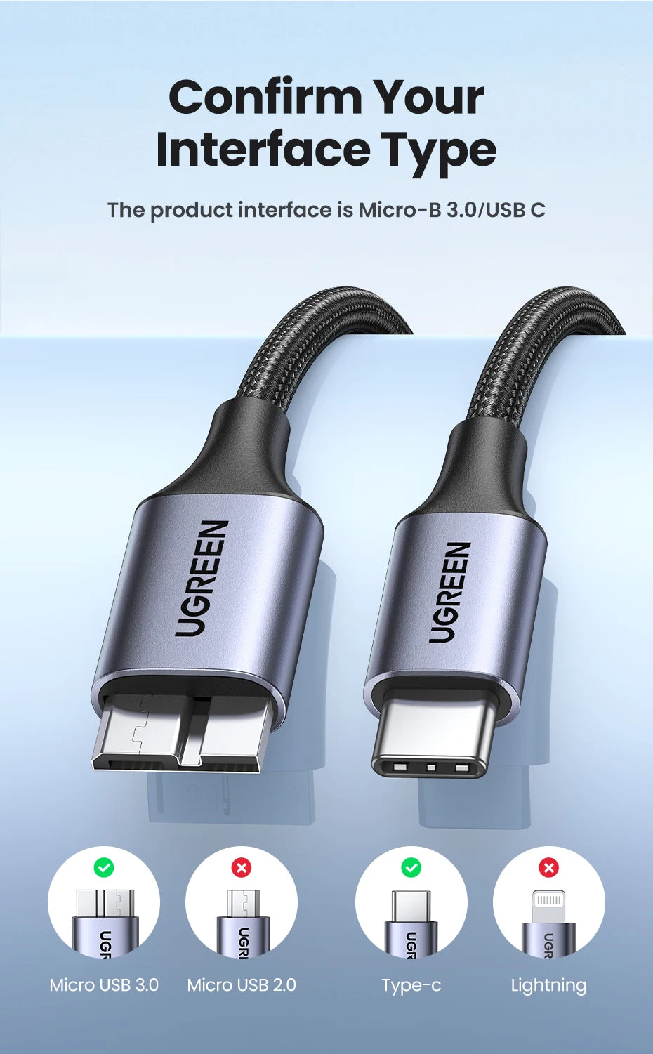 USB C to Micro-B 3.0 Data and Charging Cable
