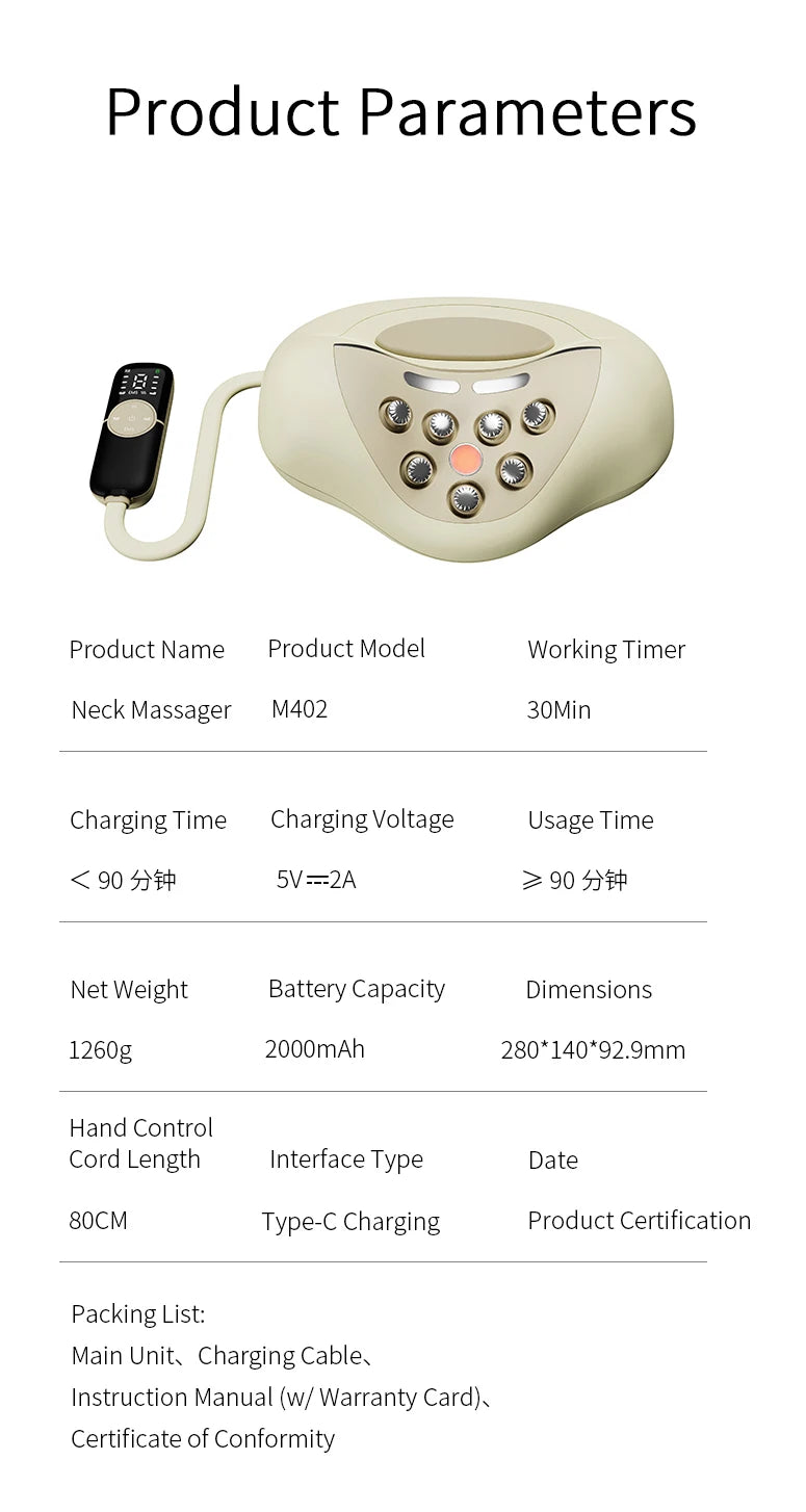4-in-1 Electric Neck Massager Pillow with Traction and Heat