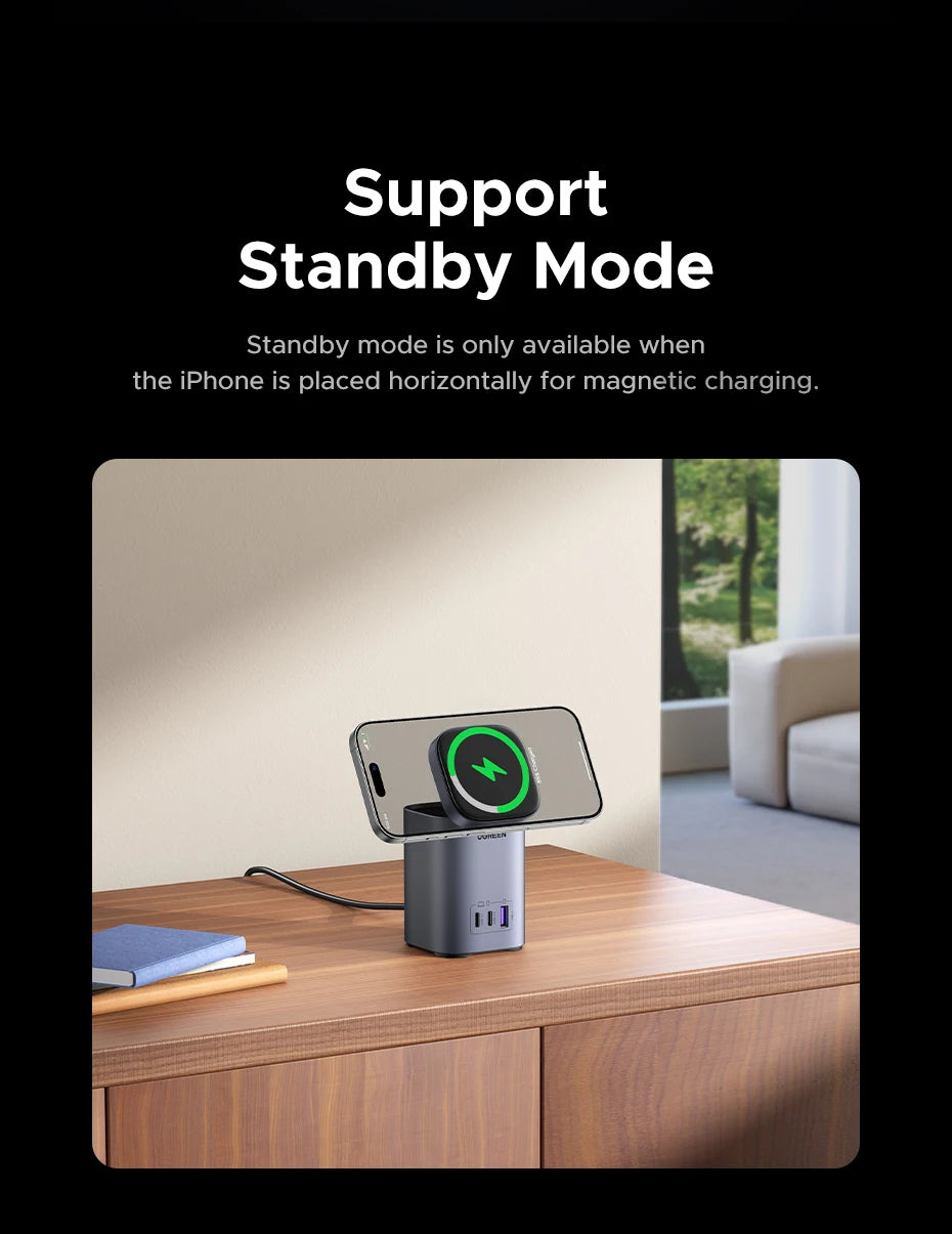 65W Desktop Charger with 15W Qi2 Magnetic Wireless Charging Stand - 17