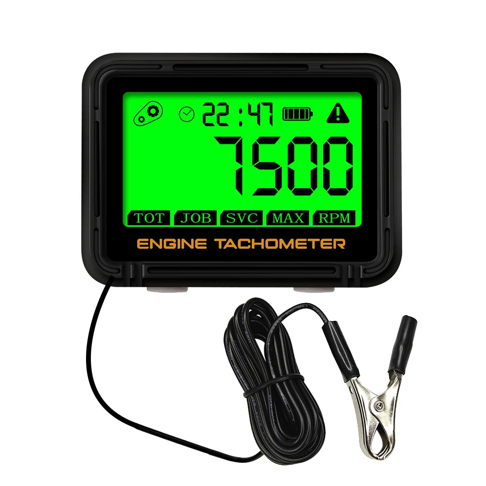 Digital Inductive Engine Tachometer and Hour Meter with Backlit LCD