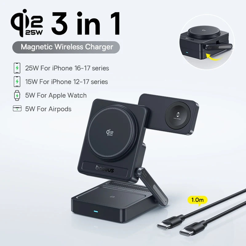 3-in-1 Foldable Magnetic Wireless Charging Station for Apple Devices