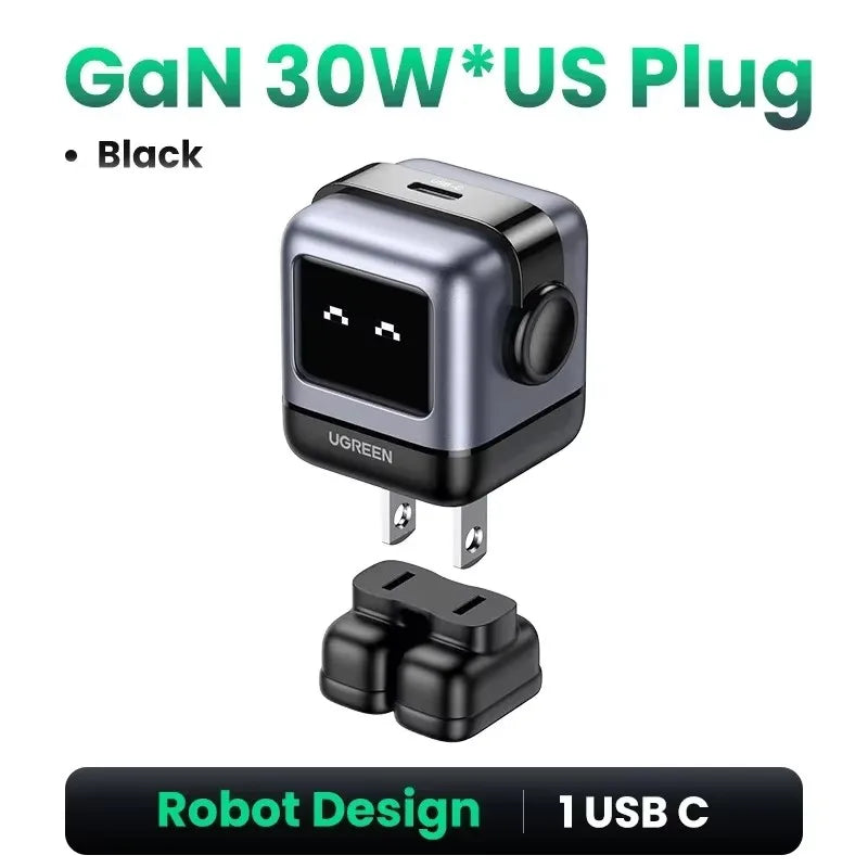 100W GaN Fast Wall Charger with Robot Display for Laptops and Phones