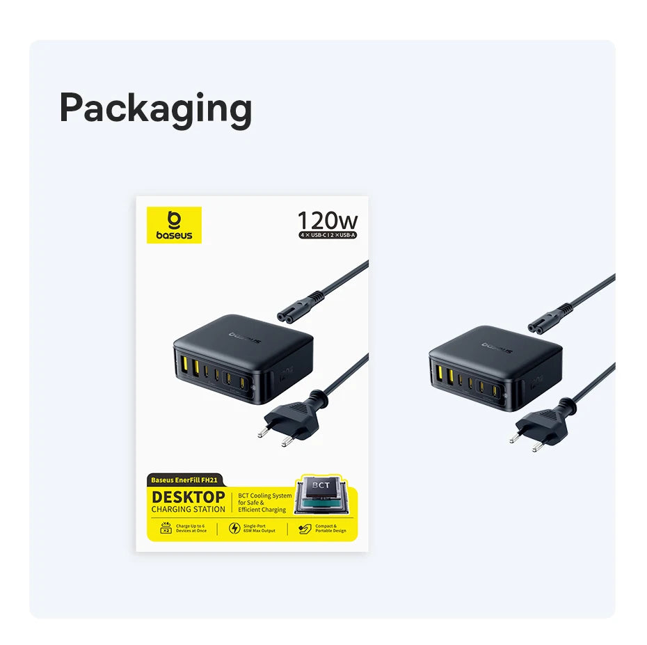 120W 6-in-1 GaN Desktop Fast Charger for Laptops and Phones