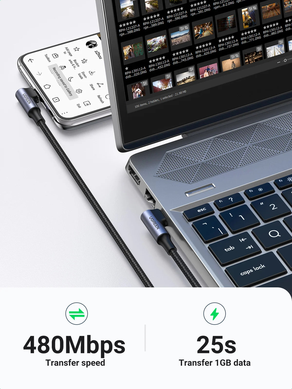 90 Degree Right Angle USB-C Fast Charging & Data Sync Cable - 12