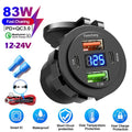 83W 4-Port Fast USB Car Charger Socket with Voltage Display