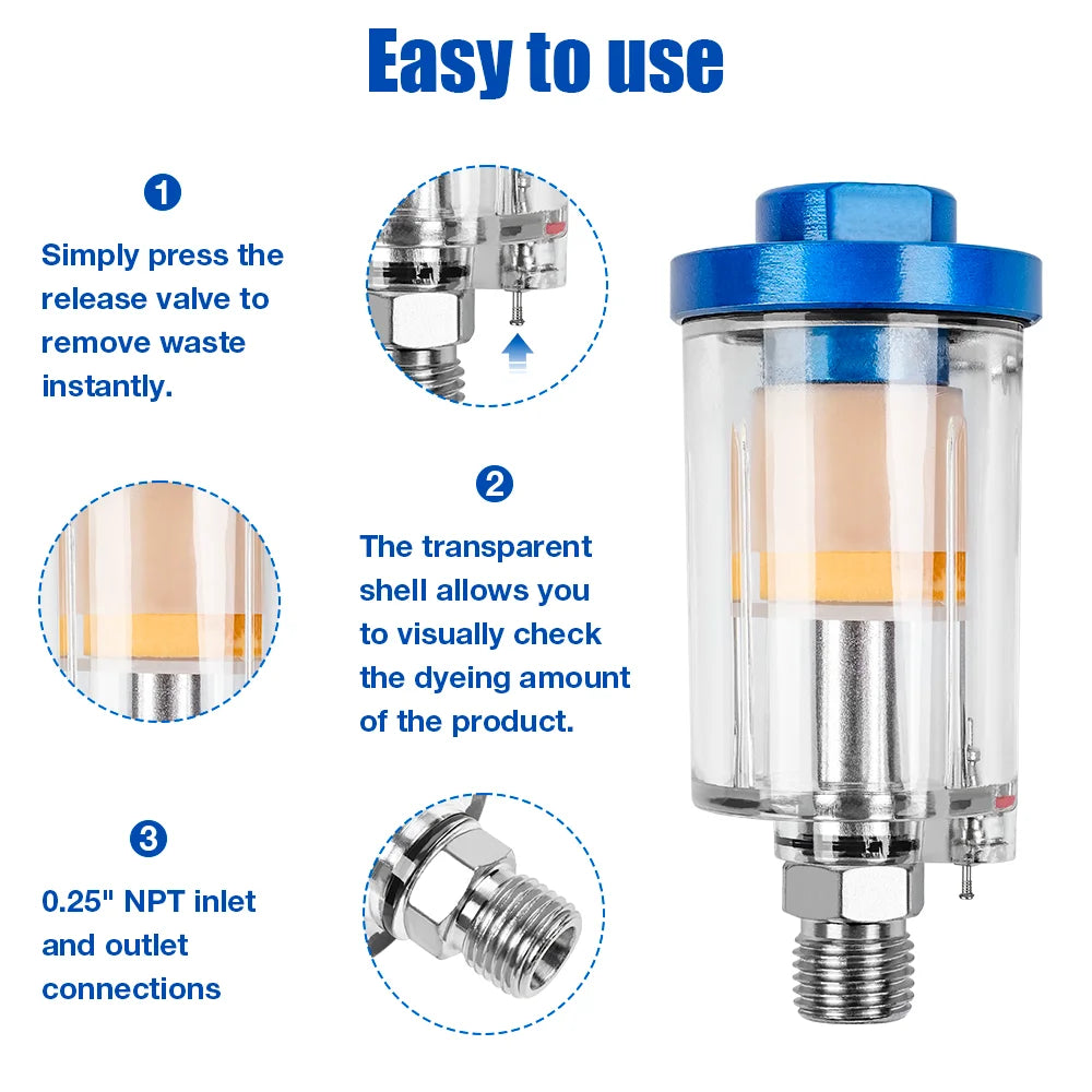 1/4" Air Compressor Filter and Pressure Regulator for Spray Guns
