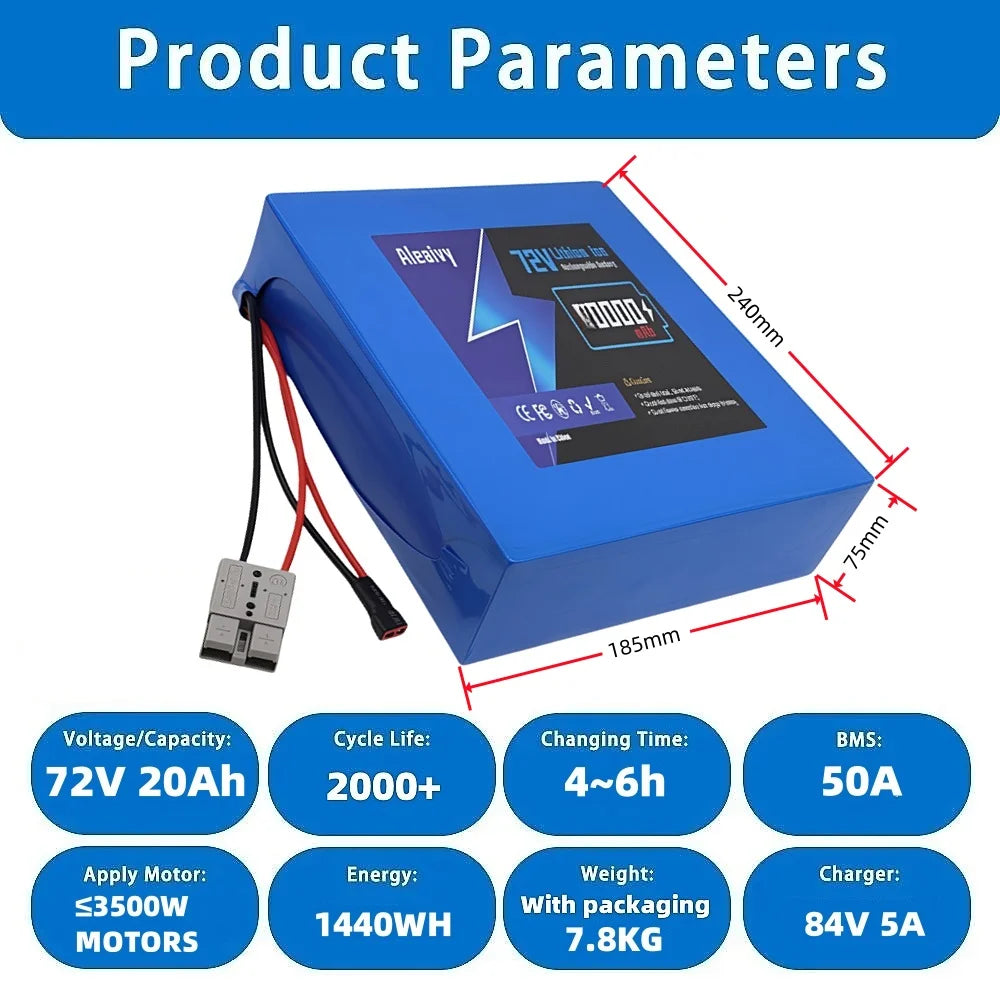 72V Lithium-Ion E-Bike and Scooter Battery Pack