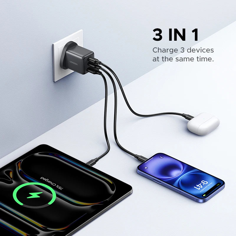 45W GaN Fast Wall Charger with Triple USB-C and USB-A Ports