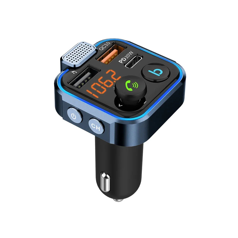 Bluetooth 5.0 FM Transmitter Car Adapter with 38W PD and QC3.0 Charger