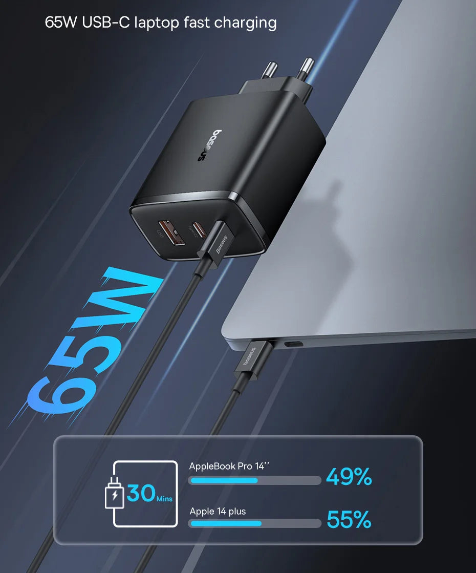 65W GaN Fast USB-C Wall Charger for Laptops and Smartphones - 7