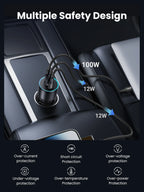 130W USB-C Fast Car Charger with Power Delivery for Laptops and Phones