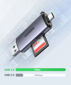 USB 3.0 and USB-C Dual Slot SD and TF Memory Card Reader