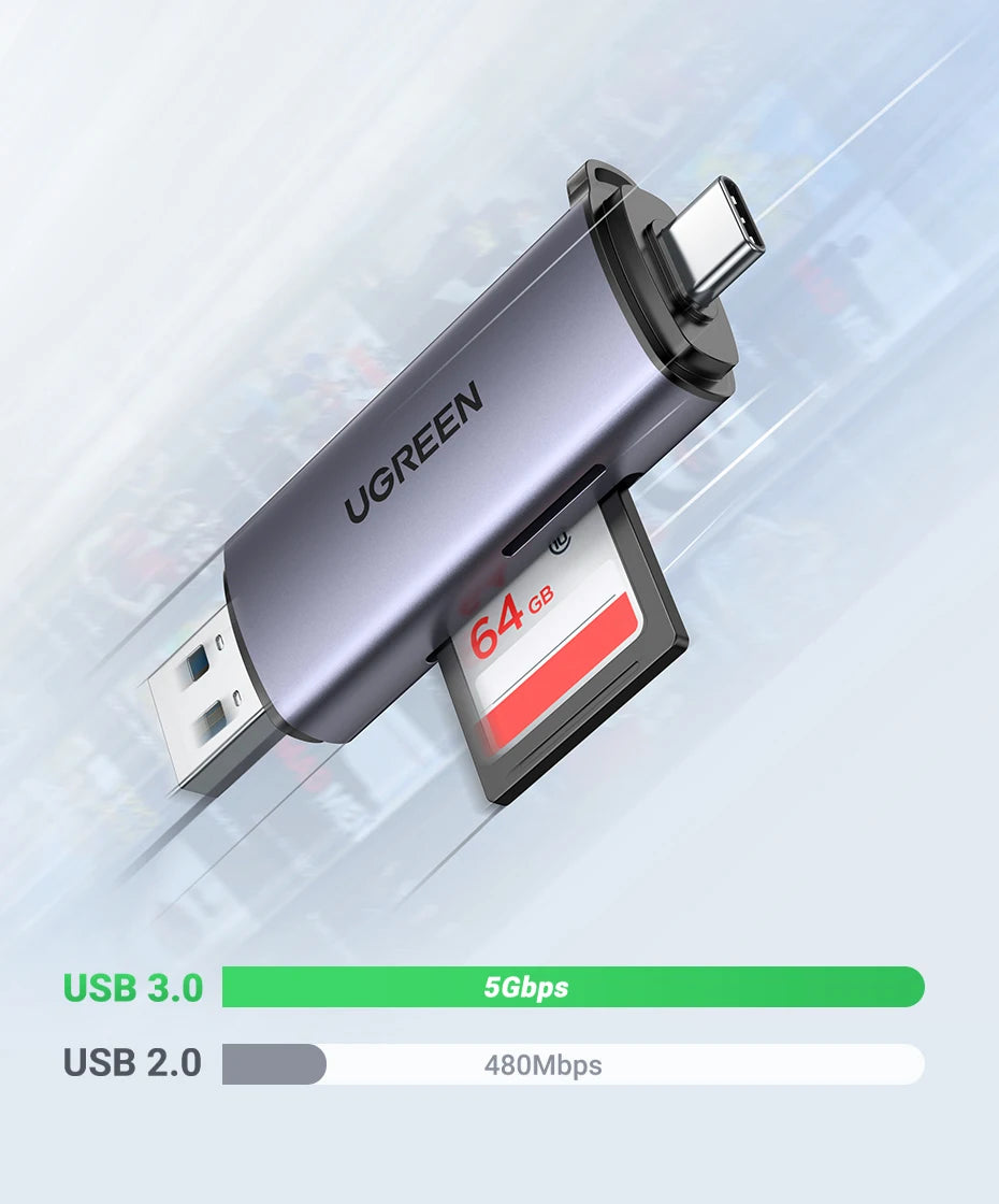 USB 3.0 and USB-C Dual Slot SD and TF Memory Card Reader