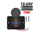 12V 24V Dual USB PD and QC3.0 Fast Charger Socket with LED Voltmeter