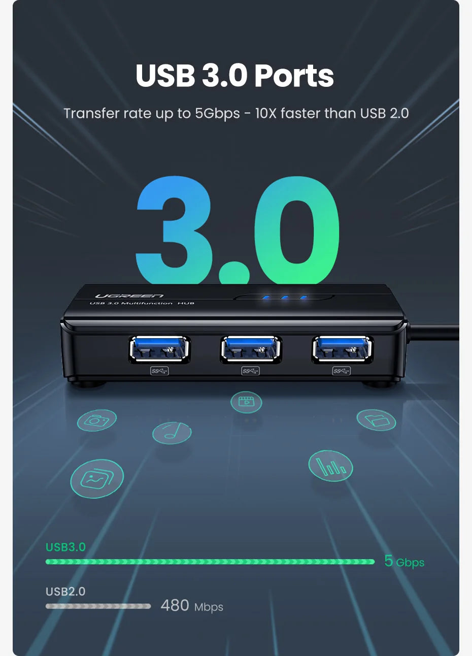 USB 3.0 to Gigabit Ethernet Adapter and 3-Port USB Hub - 11