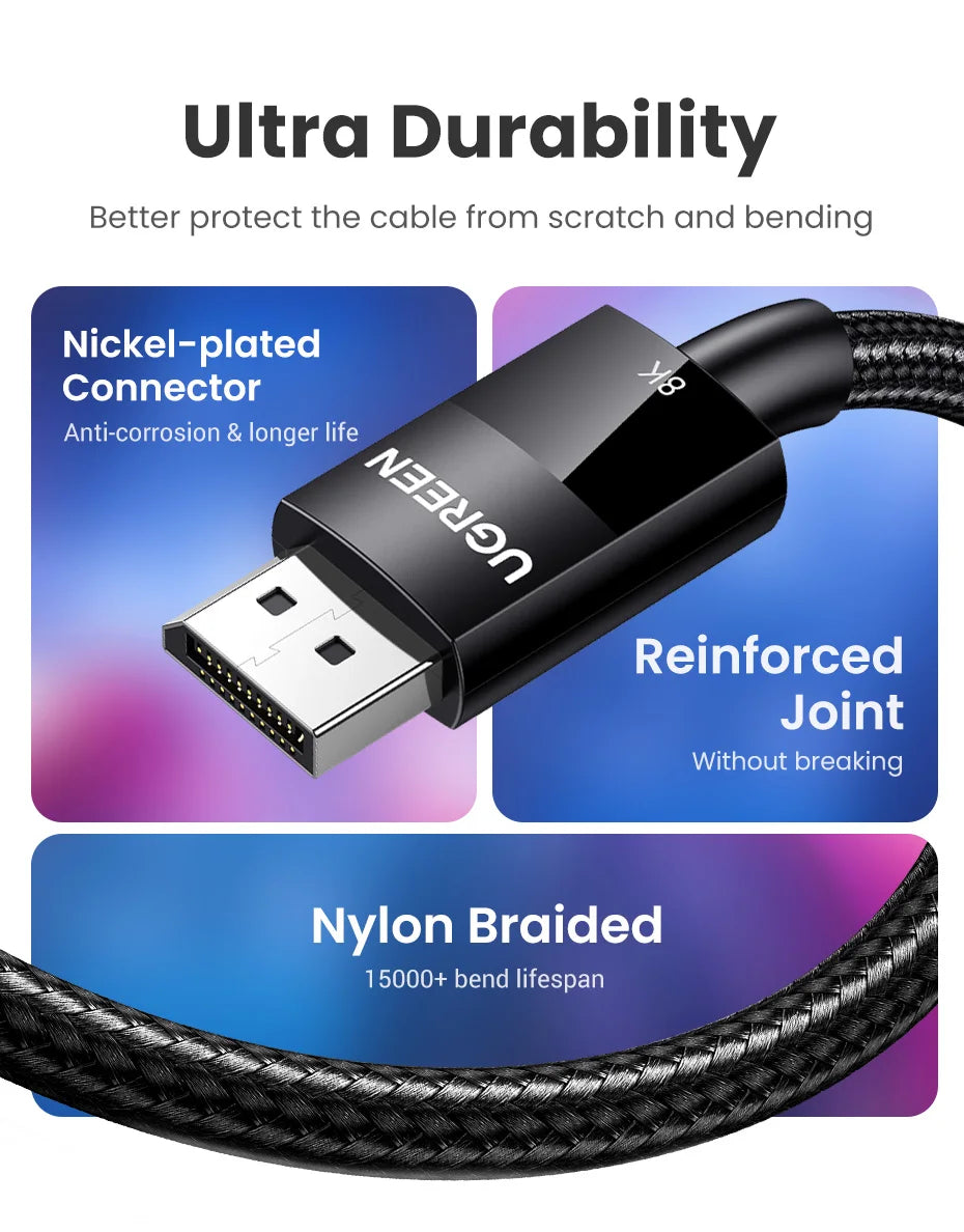 8K DisplayPort 1.4 Cable 32.4Gbps for Gaming Monitors and PCs