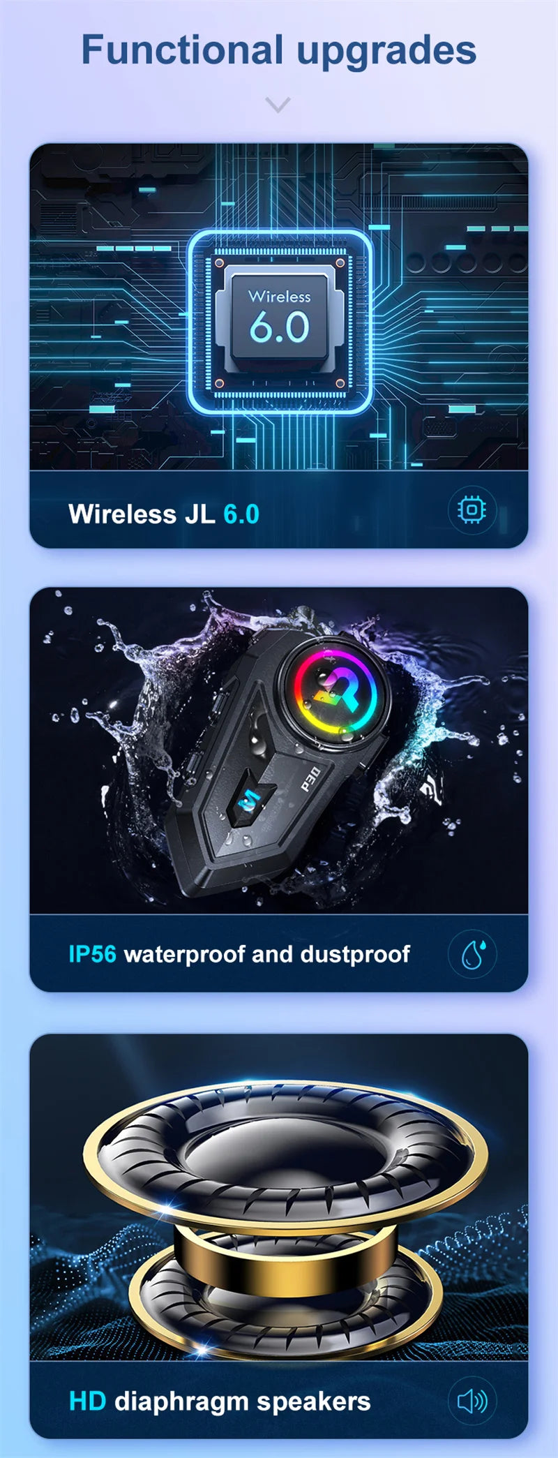 Motorcycle Helmet Bluetooth Intercom Headset 300M Range - 11