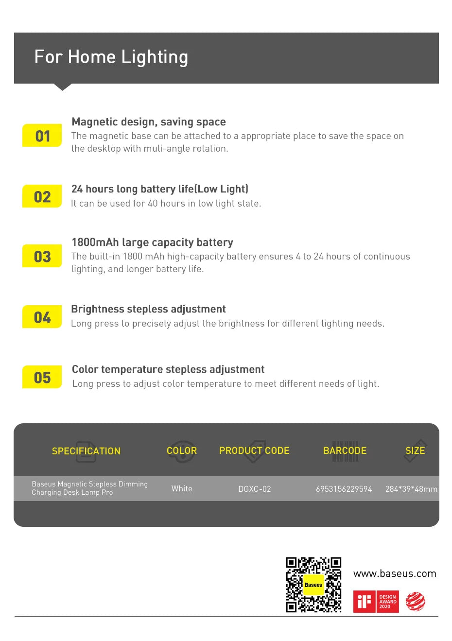 Magnetic Rechargeable LED Desk Lamp with Stepless Dimming - 27