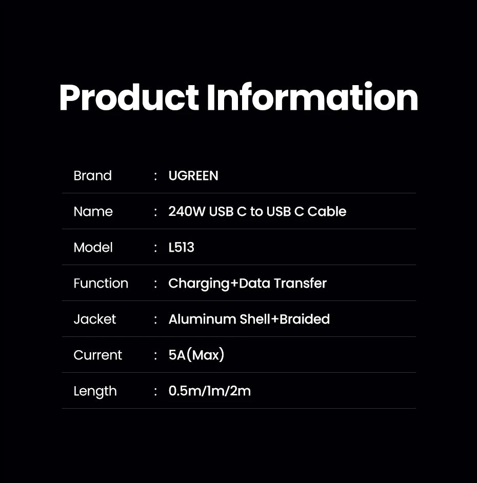 240W USB-C to USB-C Fast Charging and Data Sync Cable - 15