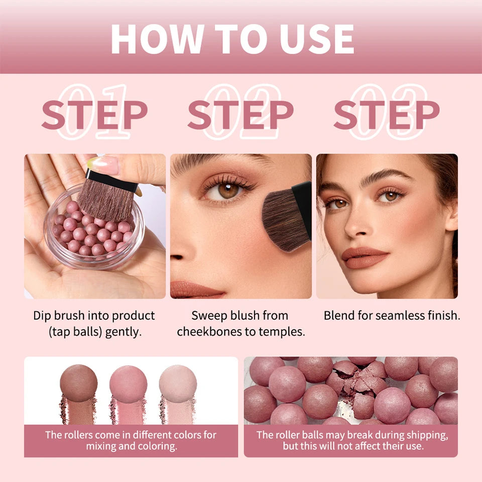 Spherical Powder Bead Blusher for Natural Shimmer Makeup