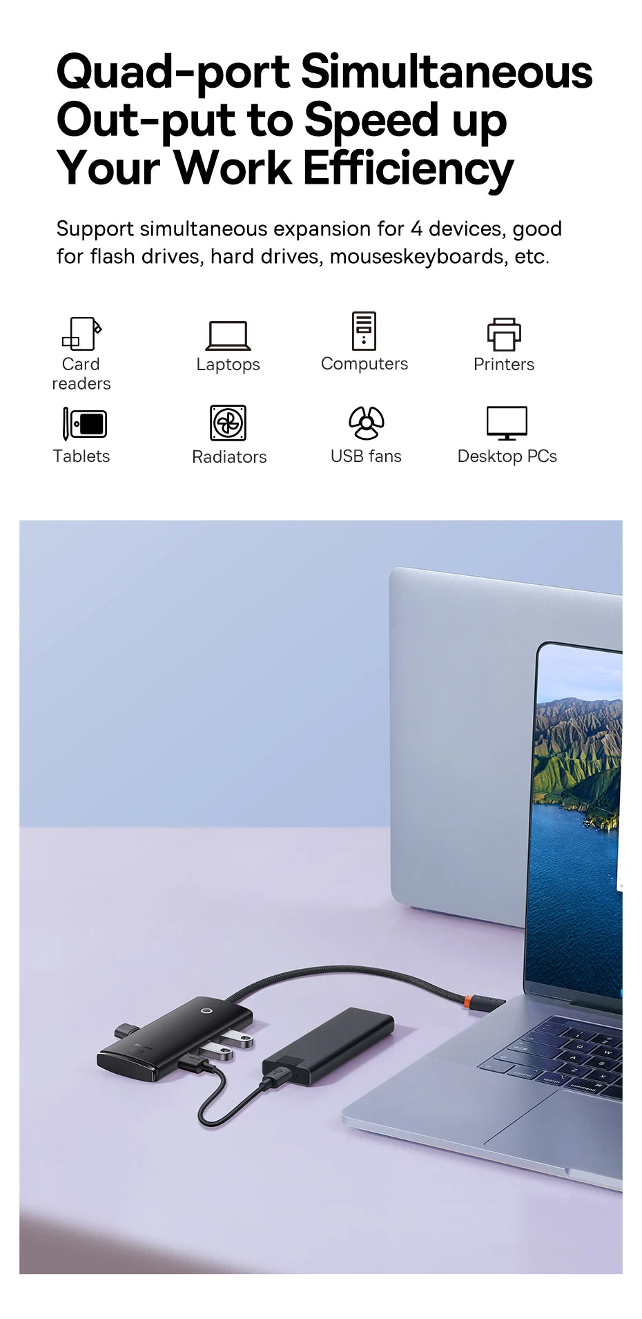 4-in-1 USB-C to USB 3.0 Multi-Port Adapter Hub