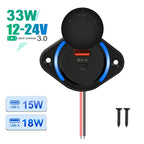 Dual Port USB PD and QC3.0 Power Socket for 12V 24V Vehicles
