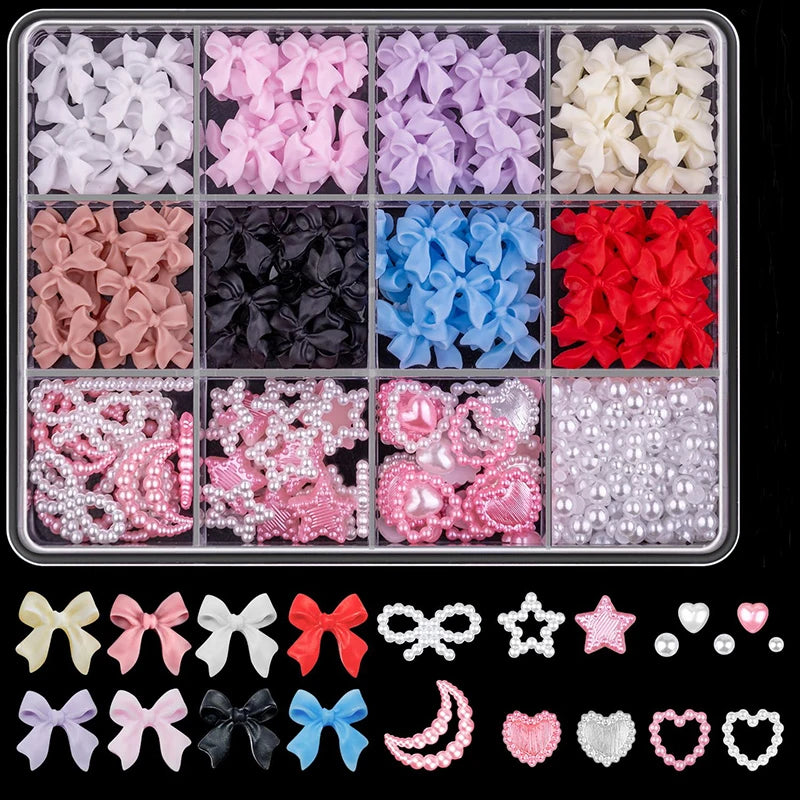 3D Mixed Bowknot and Flower Nail Art Decoration Set