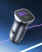 30W Dual Port Fast Car Charger with PD 3.0 and QC 4.0