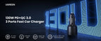 130W USB-C Fast Car Charger with Power Delivery for Laptops and Phones