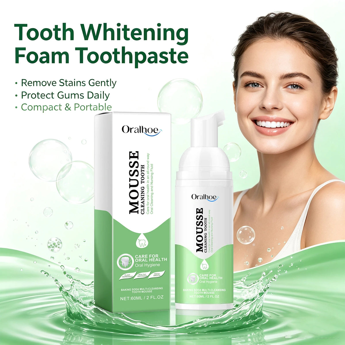 Whitening Foaming Toothpaste for Stain Removal and Fresh Breath
