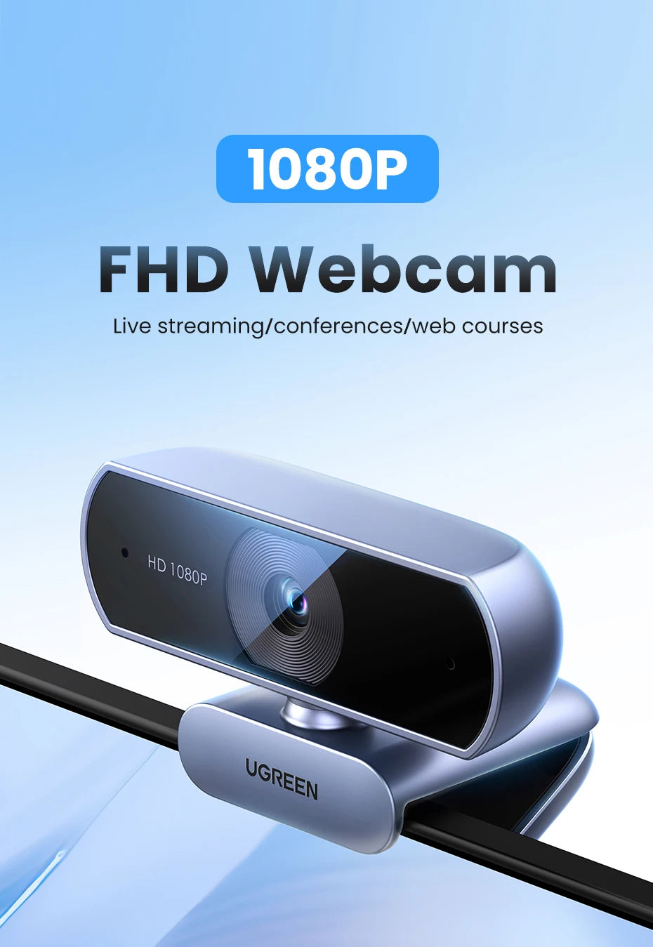 1080P HD USB Webcam with Dual Microphones for Laptop and PC