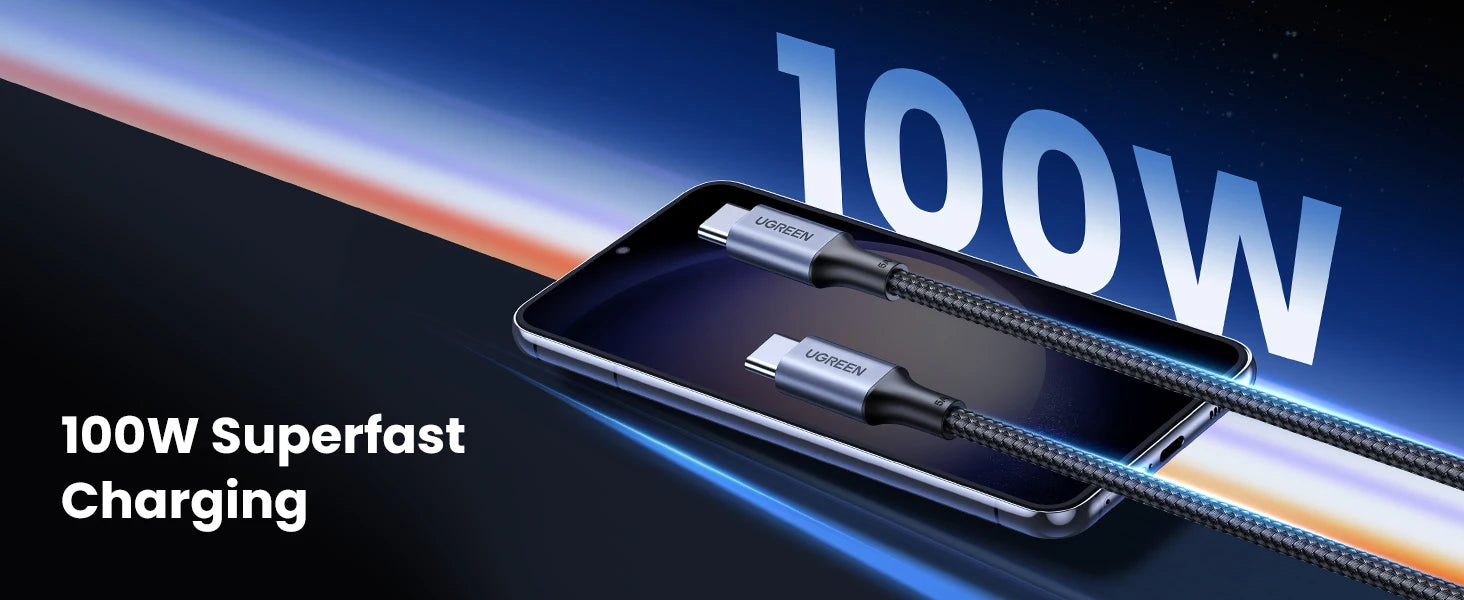100W USB-C to USB-C Fast Charging and Data Sync Cable - 9