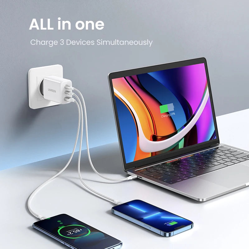 65W GaN Fast Wall Charger with Triple USB-C and USB-A Ports - 3