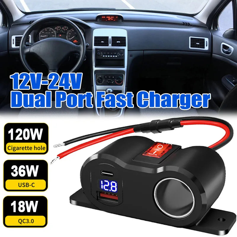 12V 24V Dual USB Fast Charger and Cigarette Lighter Socket Panel