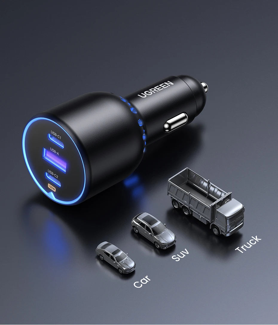 130W 3-Port Fast Car Charger for Laptops and Smartphones - 21