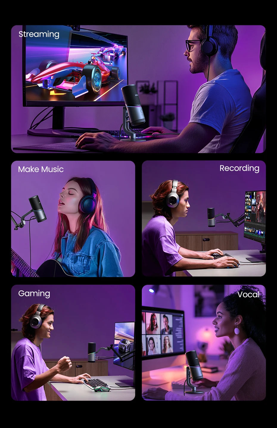 USB Condenser Microphone with RGB for Gaming and Streaming
