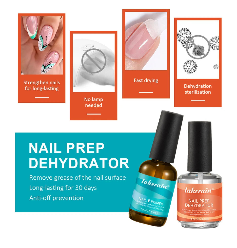 Nail Prep Dehydrator and Primer Set for Long-Lasting Manicures - 10