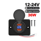 12V 24V Dual USB PD and QC3.0 Fast Charger Socket with LED Voltmeter