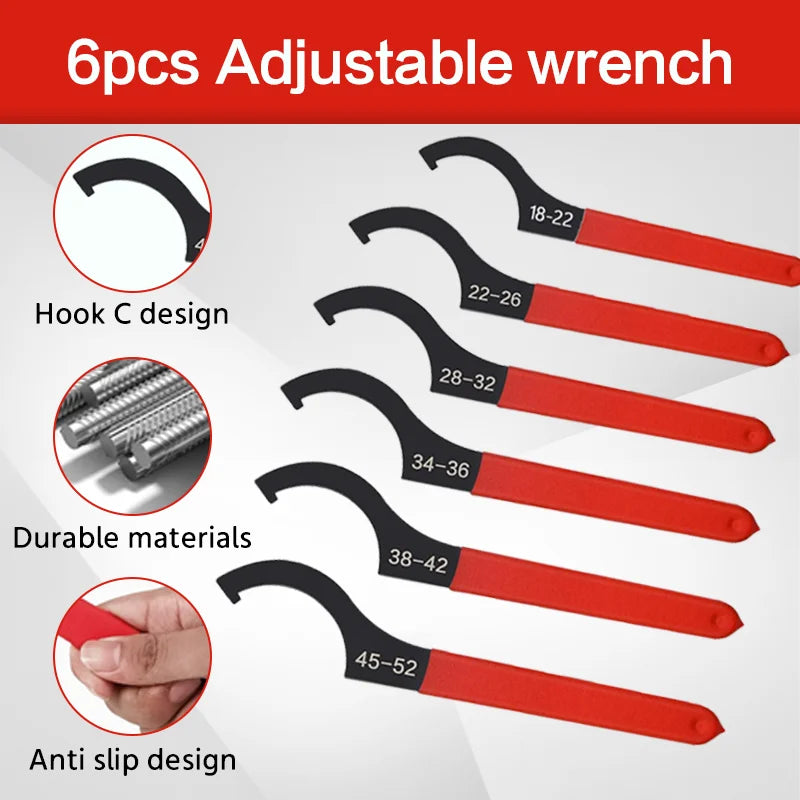 Adjustable C-Type Hook Spanner Wrench Set for Round Nuts - 3
