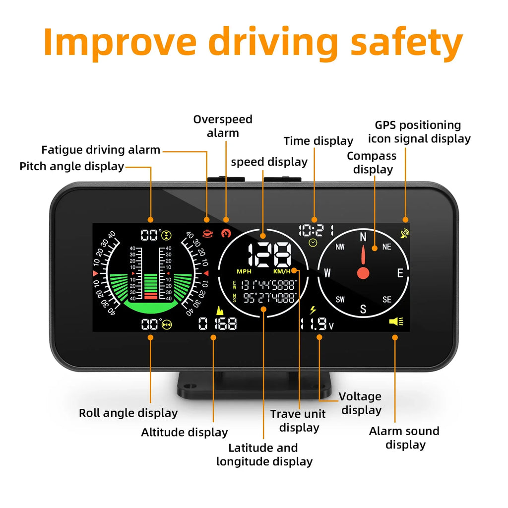 Digital GPS Car HUD Inclinometer and Speedometer