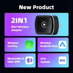 Wireless CarPlay and Android Auto 2-in-1 Adapter for Wired Car Systems
