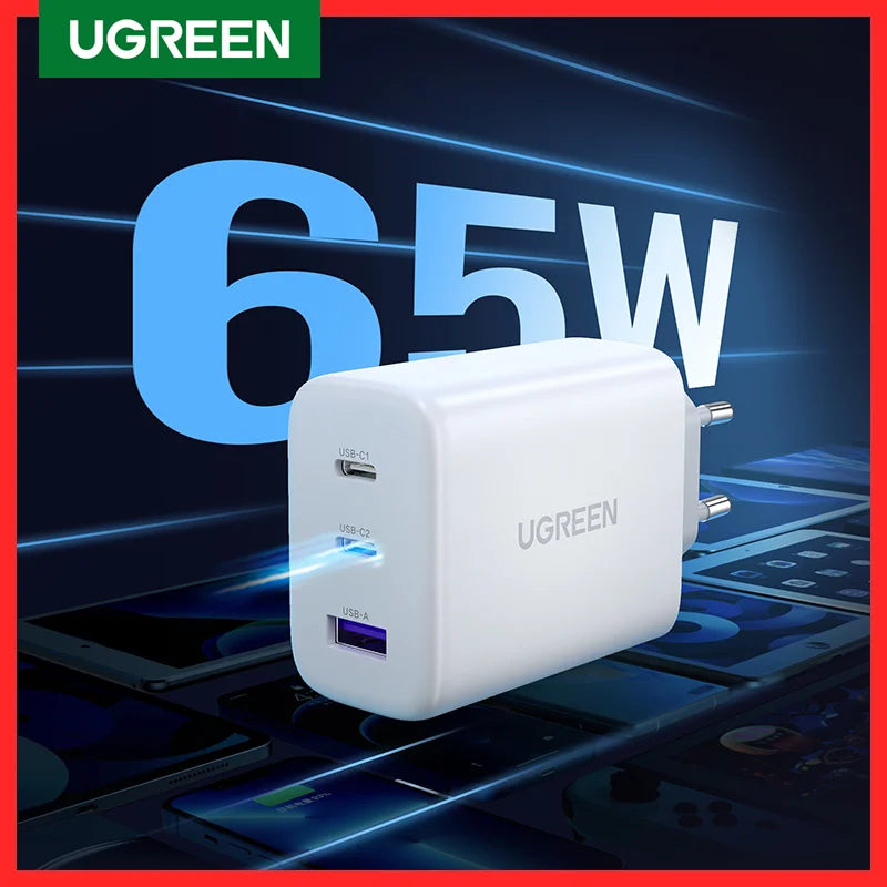65W Fast PD Charger with Dual Type-C and USB-A Ports