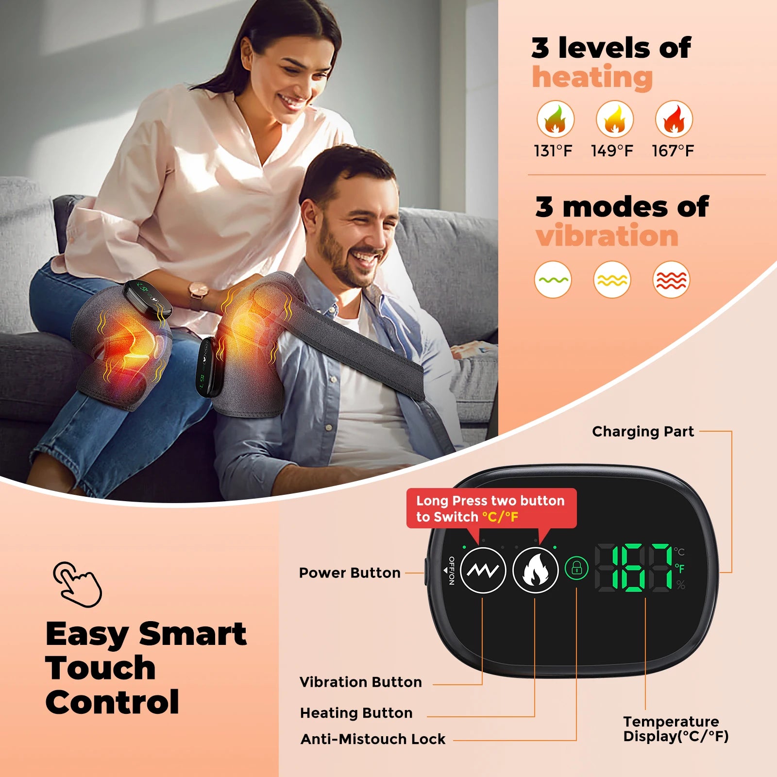 Heated Vibration Knee Massager for Joint Pain Relief - 8