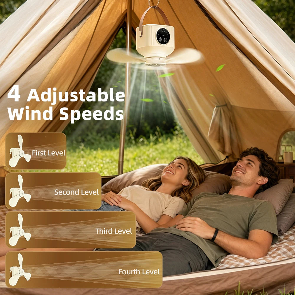 Portable Rechargeable Ceiling Fan with LED Light and Remote - 2