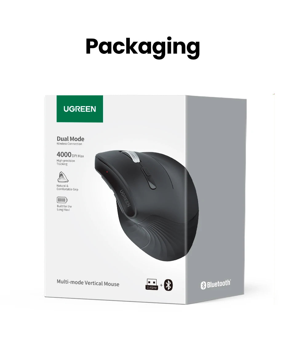 Ergonomic Vertical Wireless Mouse with Bluetooth 5.0 and 4000 DPI