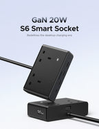 6-in-1 UK Plug Power Strip with 20W USB-C Fast Charging
