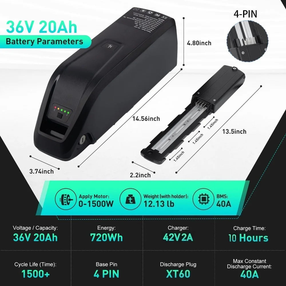 Electric Bicycle Lithium Ion Battery Pack for E-Bike 36V 48V 52V